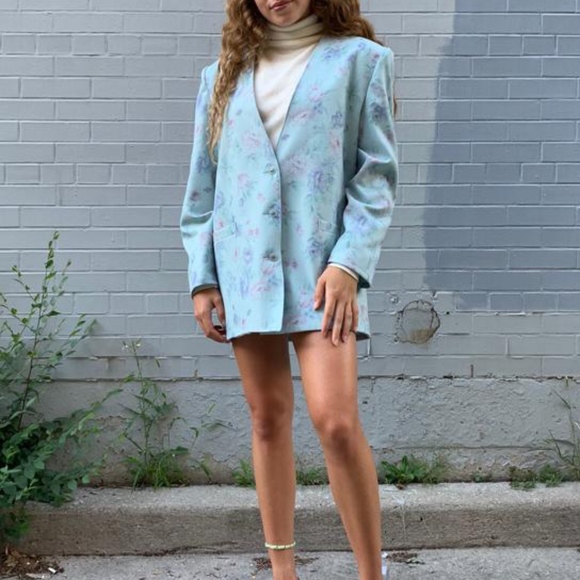 pale BLUE 1980's SHOULDER PAD blazer - Picture 2 of 3